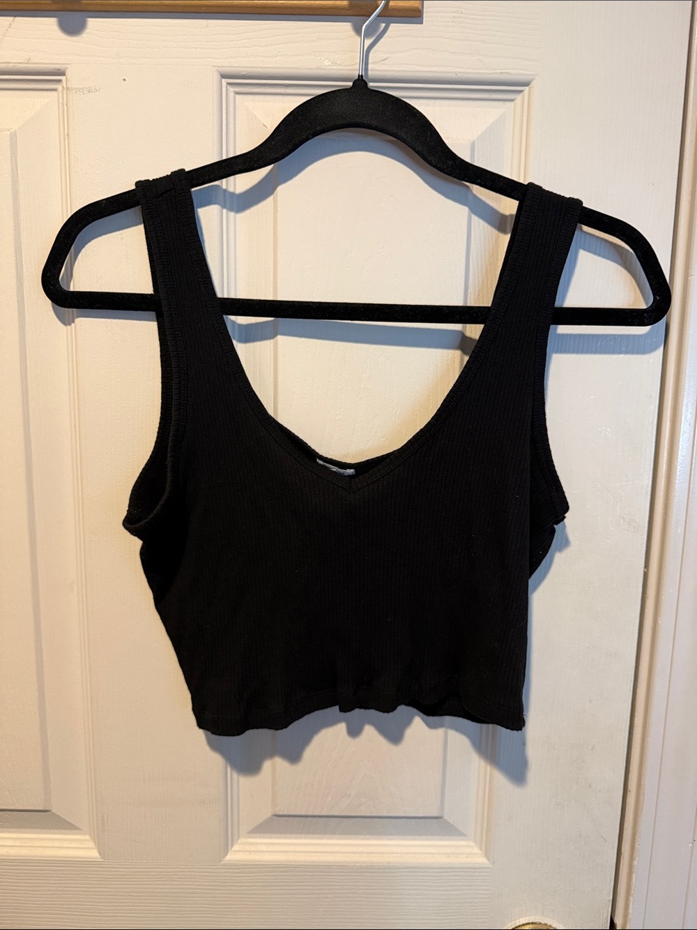 Garage Black Ribbed V-Neck Cropped Tank